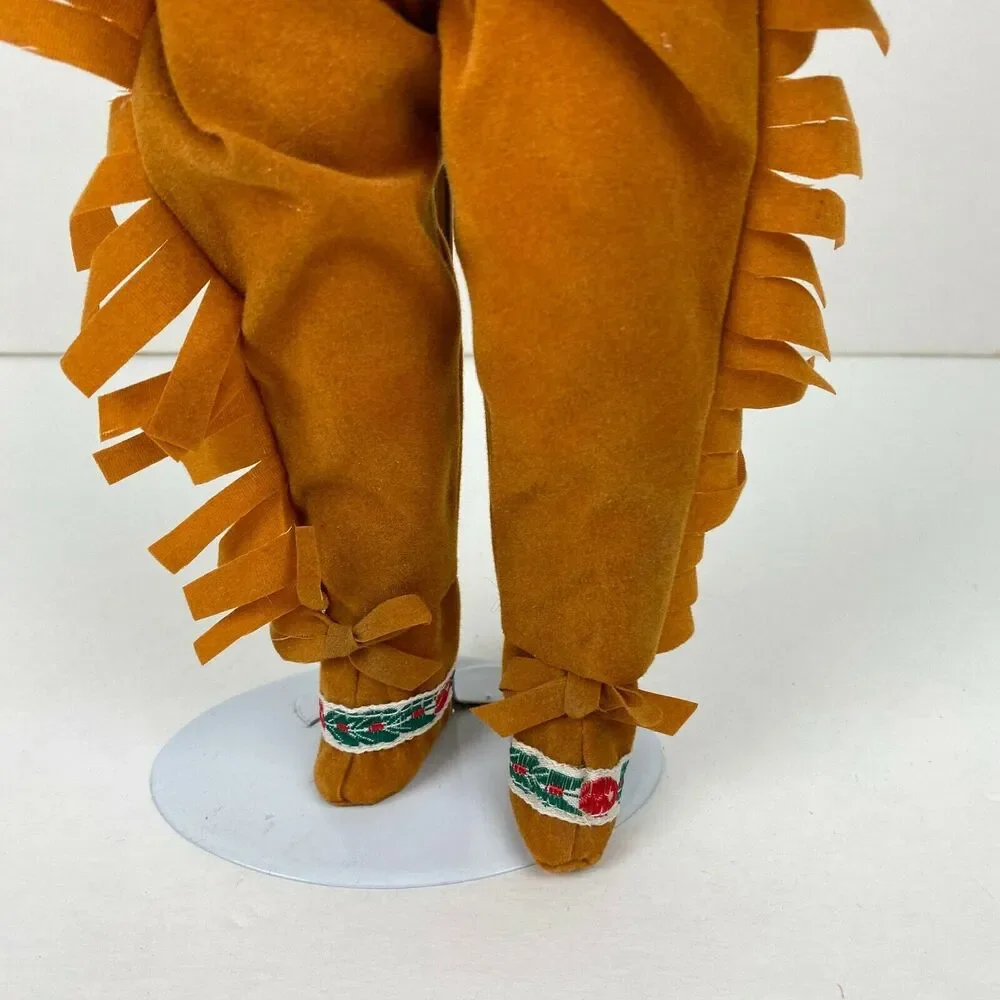 Native American Porcelain Girl Doll Fringe Pants & Top Embroidery Trim 14